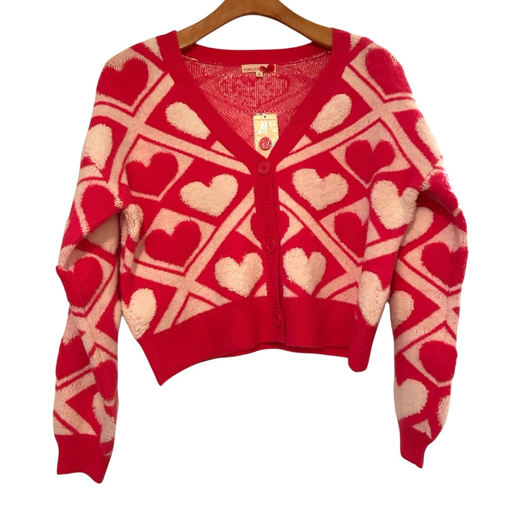 Heart Patterned Red and Pink Women's Sweater NWT